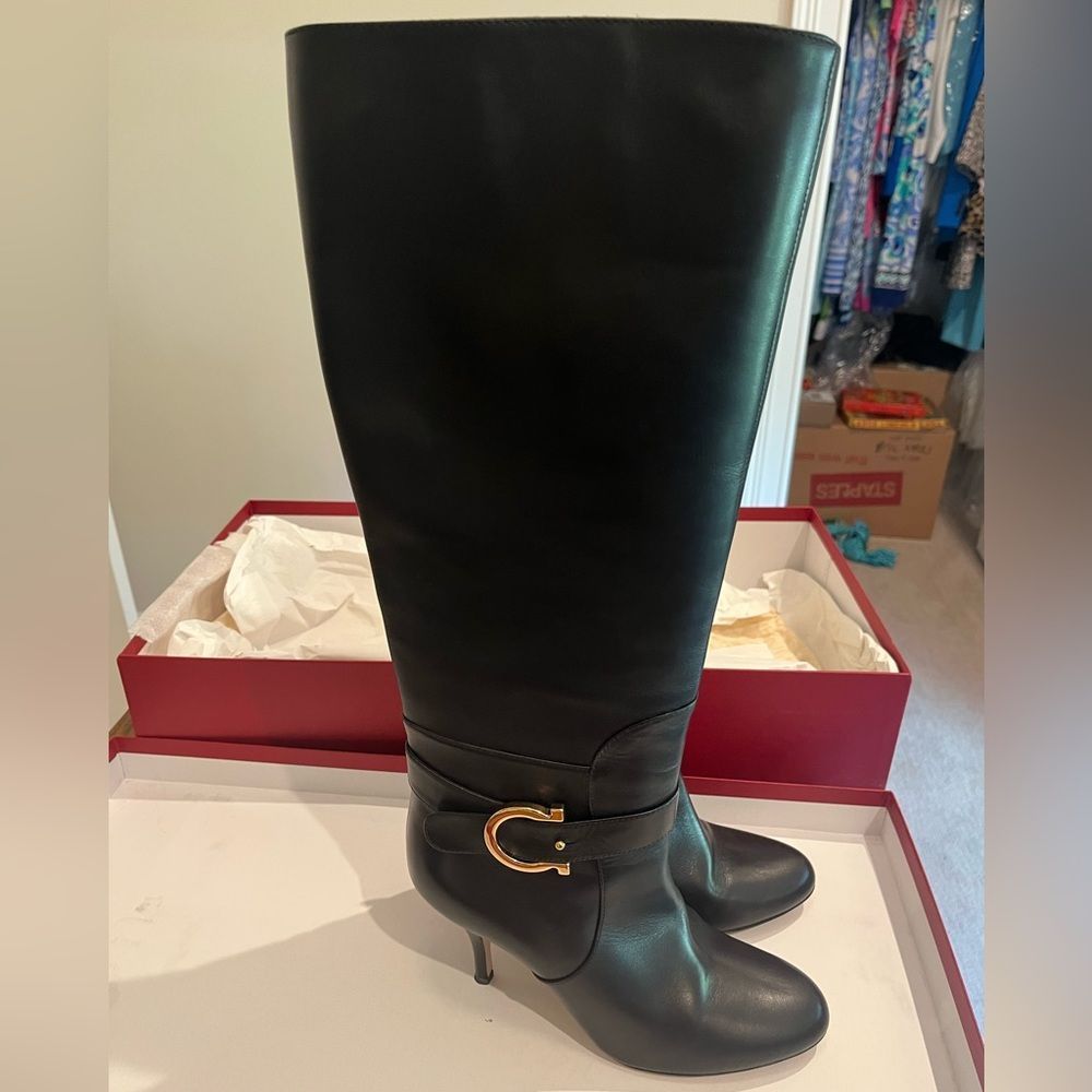 Ferragamo Caryn black knee high boots size 7-7.5
